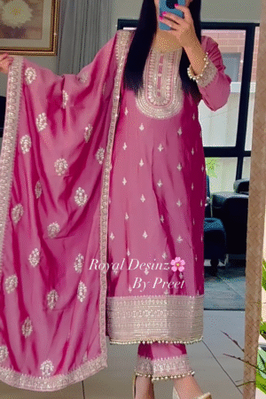 Ethnic Motifs Embroidered Zari Chanderi Cotton Kurta With Trousers & Dupatta