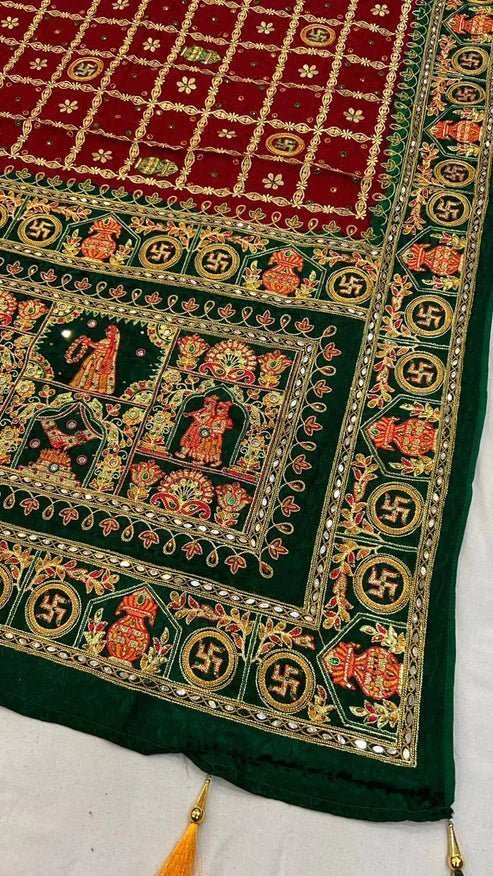 Pure Gajji Silk Hand Bandhej Garchola Sarees with Eye Catching Thread Embroidery - Image 2