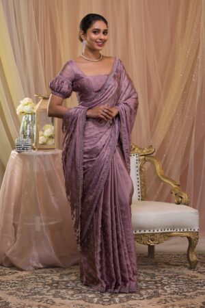Lavender Stonework Crepe Designer Saree