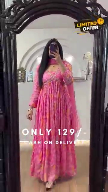 Designer Muslin Digital Print With Hand Work Alia Cut Top With Dupatta - Image 2