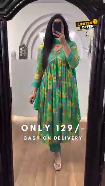 Designer Muslin Digital Print With Hand Work Alia Cut Top With Dupatta - Image 5