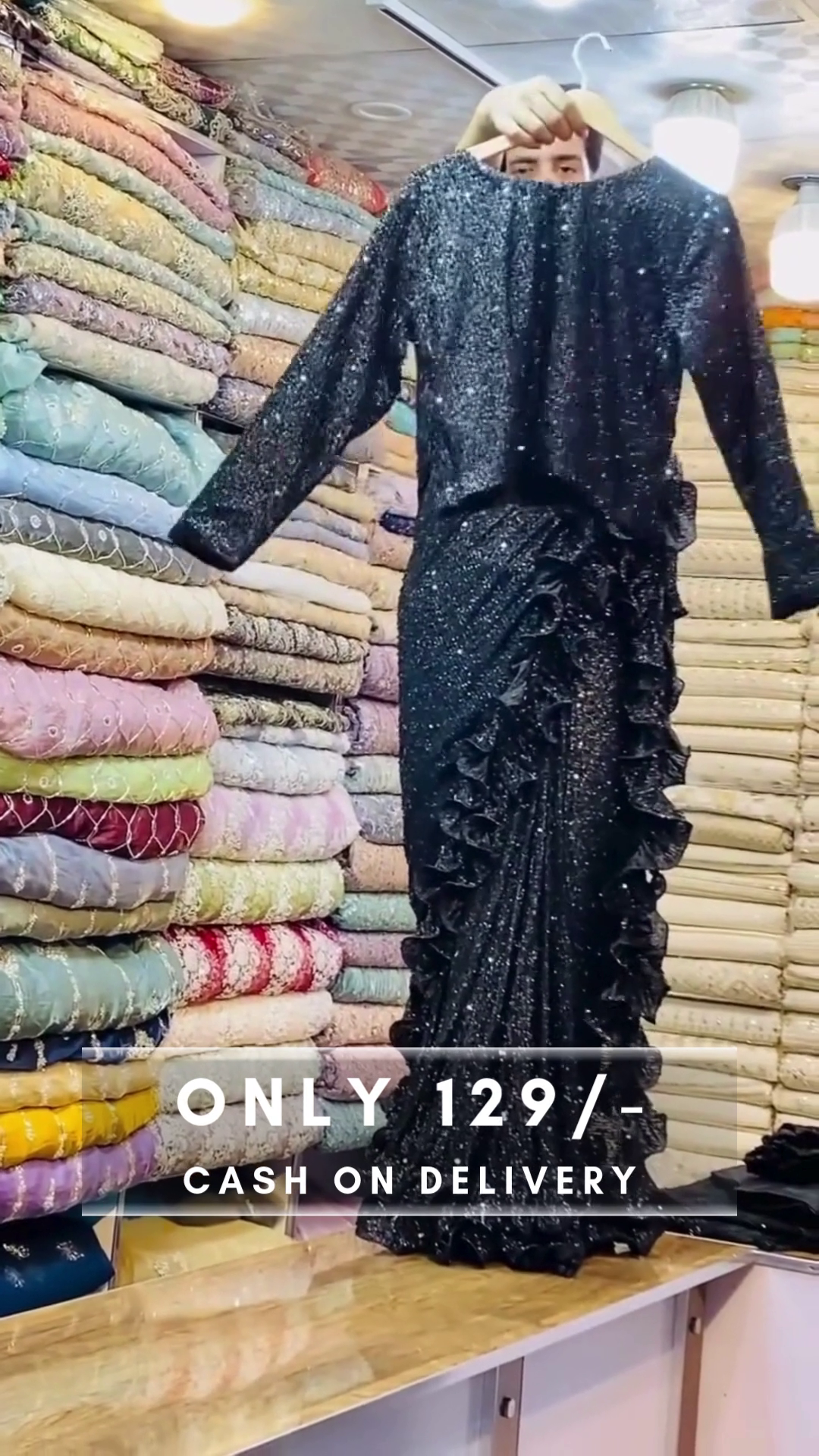 Thread and Sequins Embroidery Black Saree With Baahar-e-siah Blouse