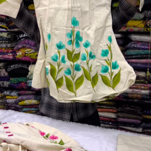 Elegant Off-White Kurti – Hand-Painted Floral Charm