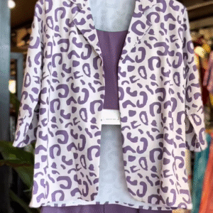 Lilac Leopard Print Co-Ord Set with Solid Inner & Shorts – Bold & Breezy