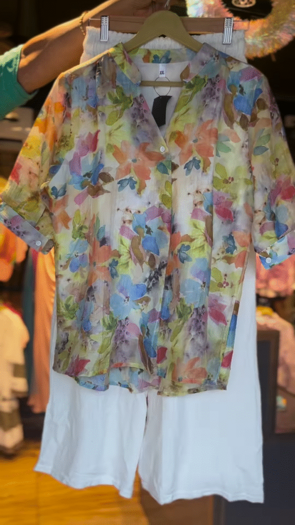 Breezy Pastel Floral Co-Ord Set with White Cotton Shorts – Summer Bloom Vibes