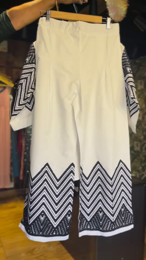 Black & White Sequin Chevron Kurti Set with Palazzo Pants - Image 2