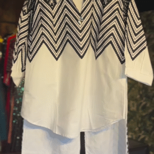 Black & White Sequin Chevron Kurti Set with Palazzo Pants