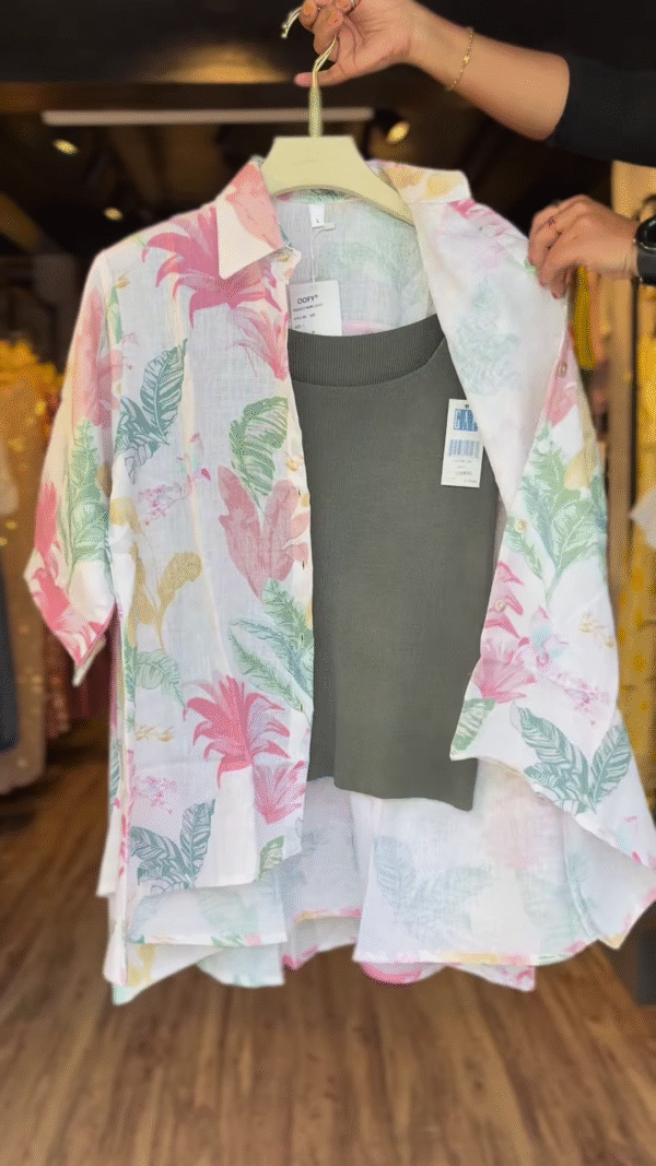 Tropical Breeze Leafy Printed Shirt with Inner – Chill in Style 🌴