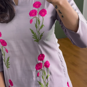 Lavender Bloom Embroidered Kurti – Grace in Every Thread 🌿