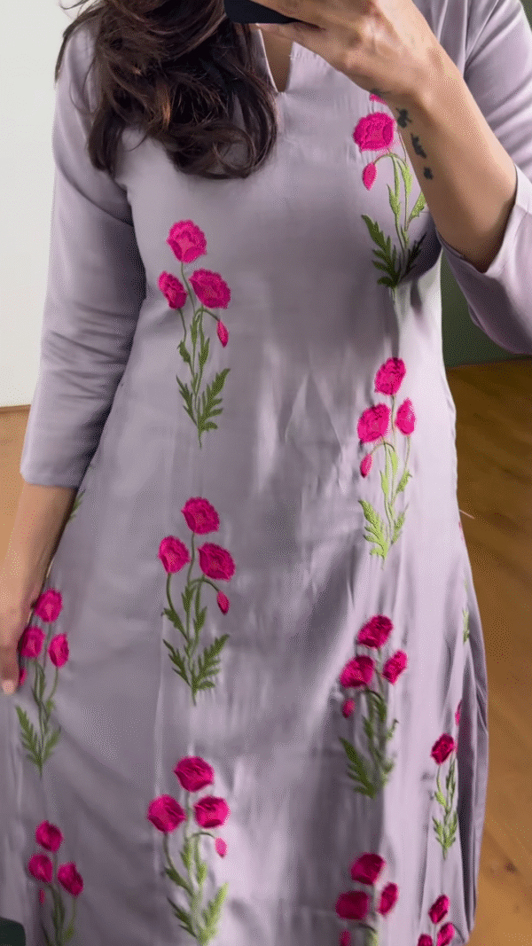 Lavender Bloom Embroidered Kurti – Grace in Every Thread 🌿 - Image 4