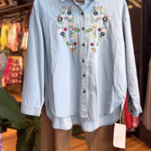Wildflower Denim – Embroidered Shirt & Shorts Set
