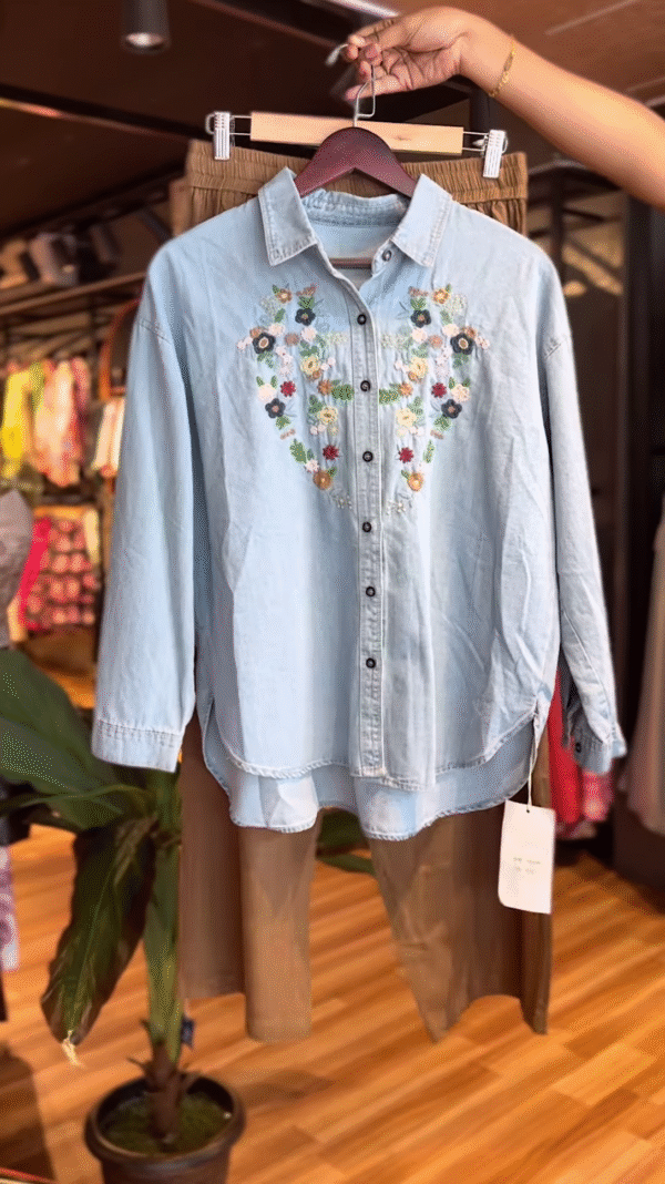 Wildflower Denim – Embroidered Shirt & Shorts Set