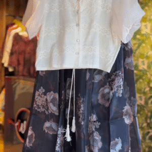 Vintage Bloom – Embroidered Top & Floral Skirt Set