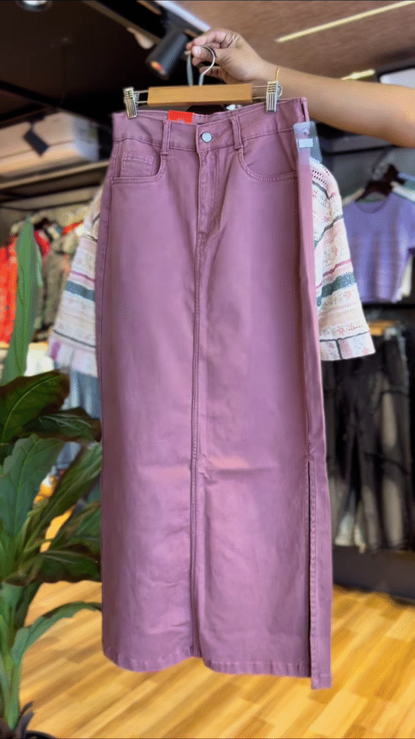 Boho Blend – Textured Crop Shirt & Mauve Skirt Set - Image 2