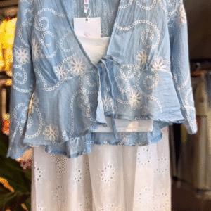 Cloud Blue Daydream – Embroidered Tie-Up Coord Set