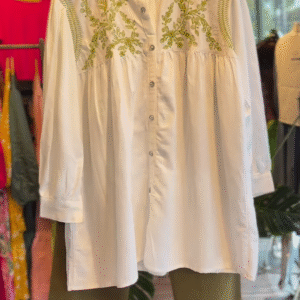 Olive Grove Ease – Embroidered Cotton Shirt & Pants Set