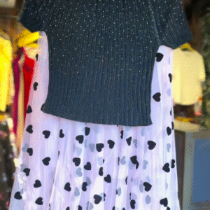 Sparkling Black Knit Top & Heart Print Skirt – Chic Party Co-ord Set