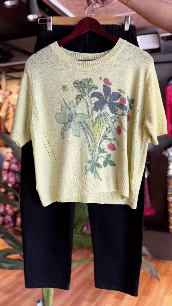Flora & Comfort – Lemon Knit Tee with Black Pants Set