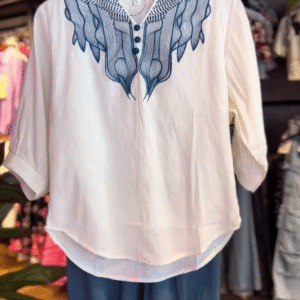 Midnight Mist – Ivory Embroidered Kurta with Teal Trousers