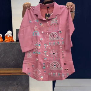 Boho Bloom – Dusky Pink Embroidered Shirt Top