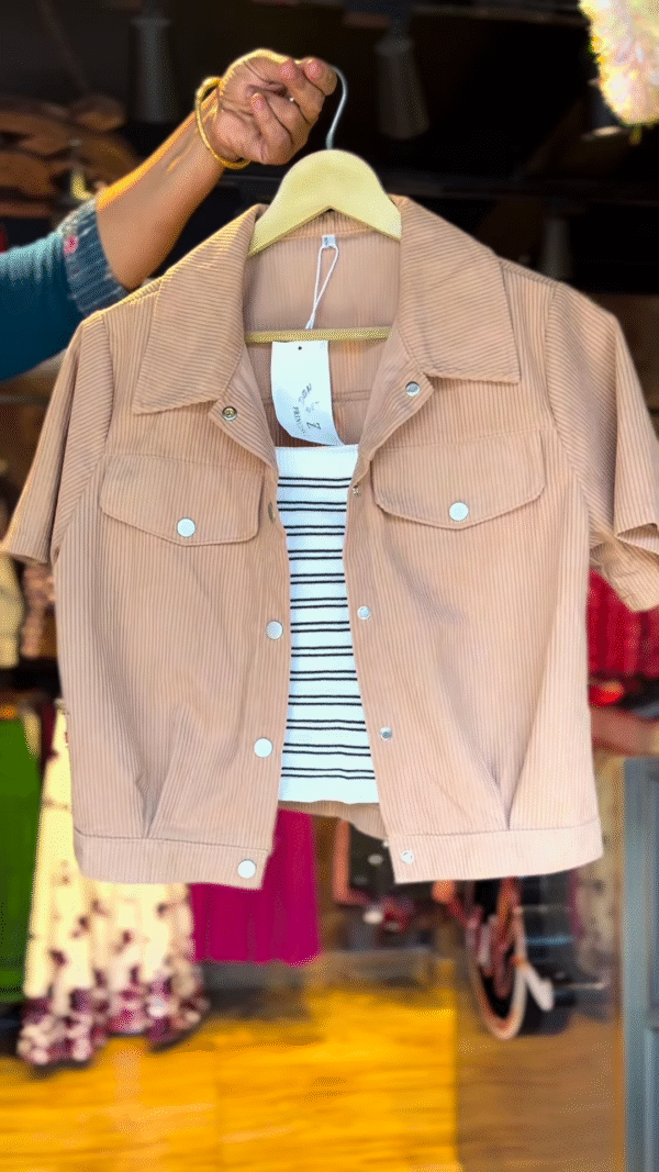 3-Color Corduroy Jacket with Striped Crop Top – Urban Casual Vibe - Image 2