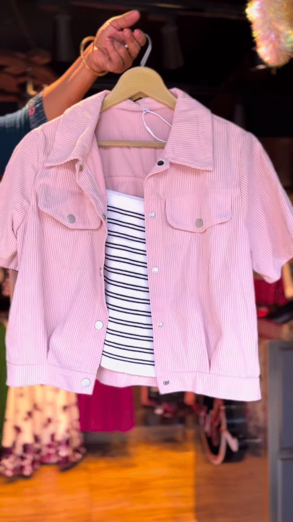 3-Color Corduroy Jacket with Striped Crop Top – Urban Casual Vibe - Image 3