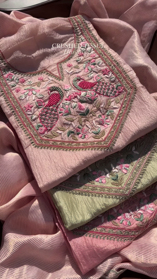 Noor-e-Nazaakat – Crushed Tissue Handwork Kurta Set - Image 2