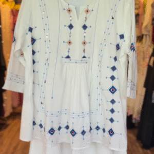White Embroidered Kurta Set – Mirror Work & Boho Motif Accents