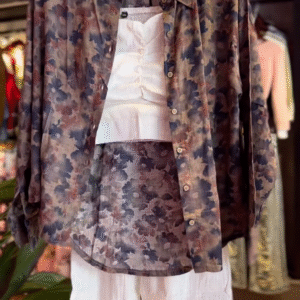 Effortless Chic Three-Piece Co-Ord Set with Abstract Floral Shirt