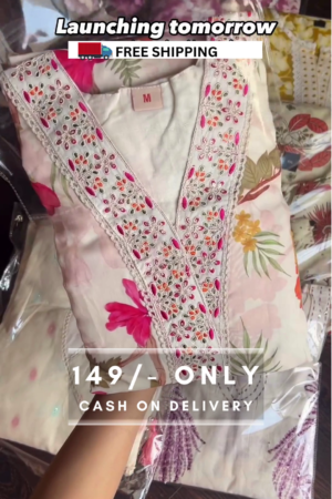 Women Cotton Blend Kurta Pant Set