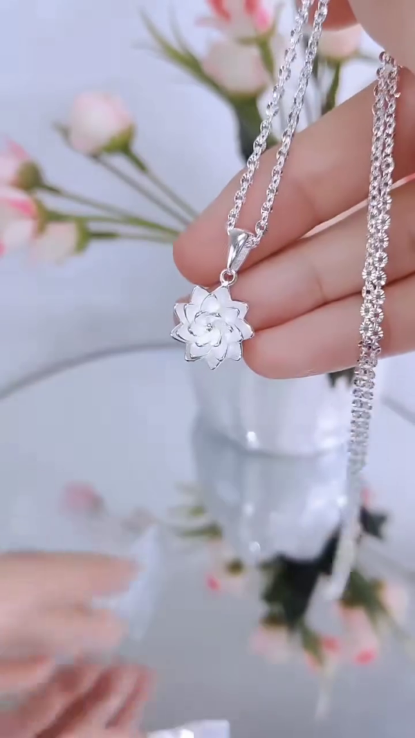 Elegant Sterling Silver Lotus Flower Pendant Necklace with Delicate Details - Image 2