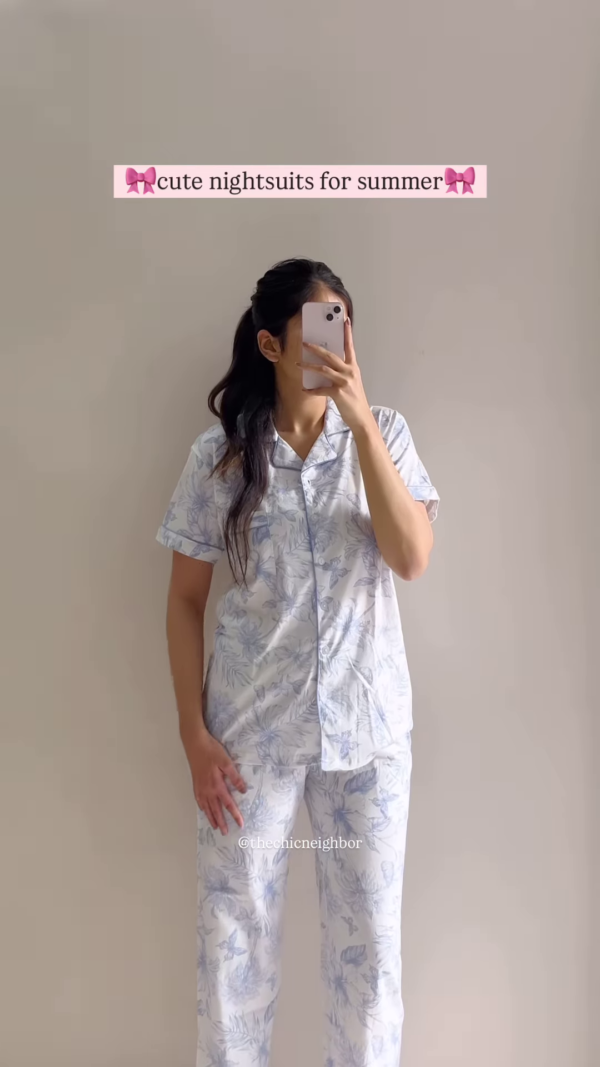 Lightweight Floral Print Women's Short Sleeve Pajama Set for Summer - Image 2