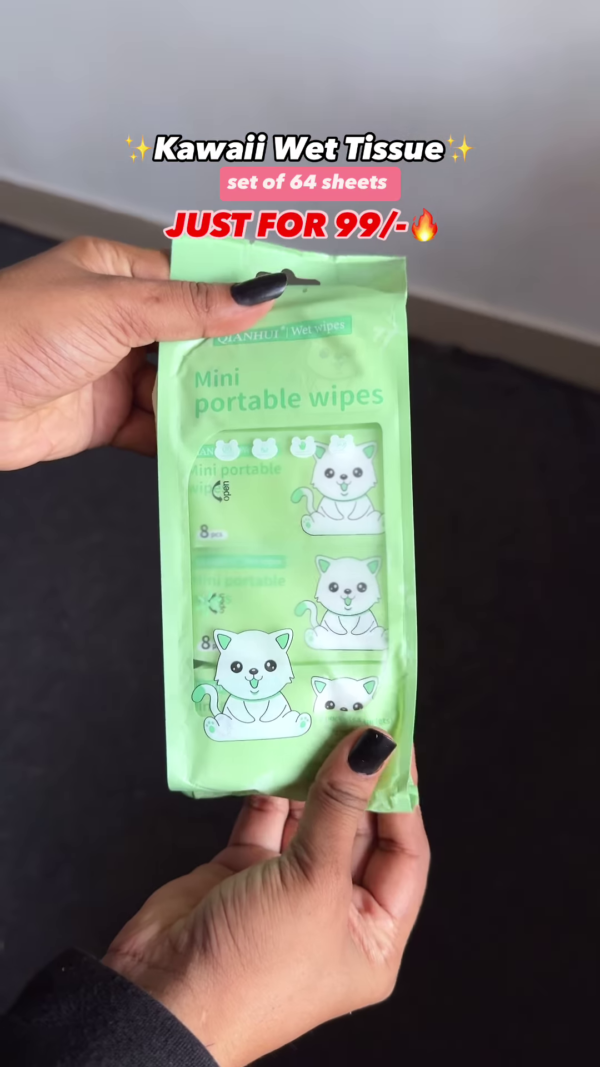 Kawaii Mini Portable Wet Wipes - Set of 64 Sheets for ₹99 - Image 2