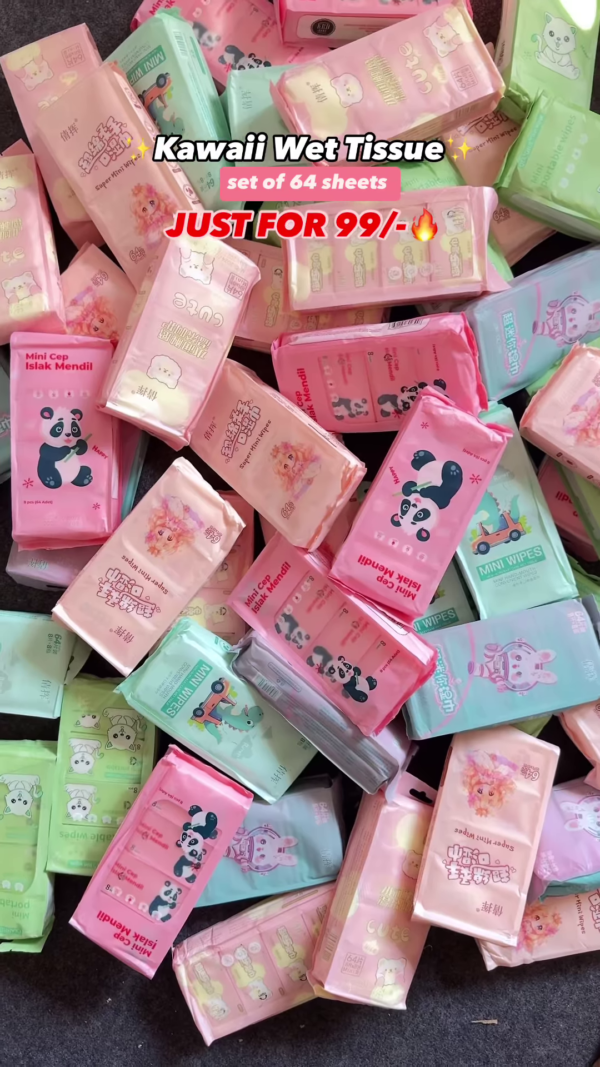 Kawaii Mini Portable Wet Wipes - Set of 64 Sheets for ₹99