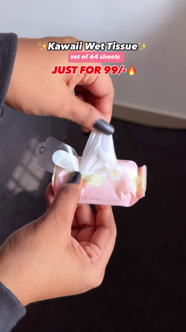Kawaii Mini Portable Wet Wipes - Set of 64 Sheets for ₹99 - Image 6