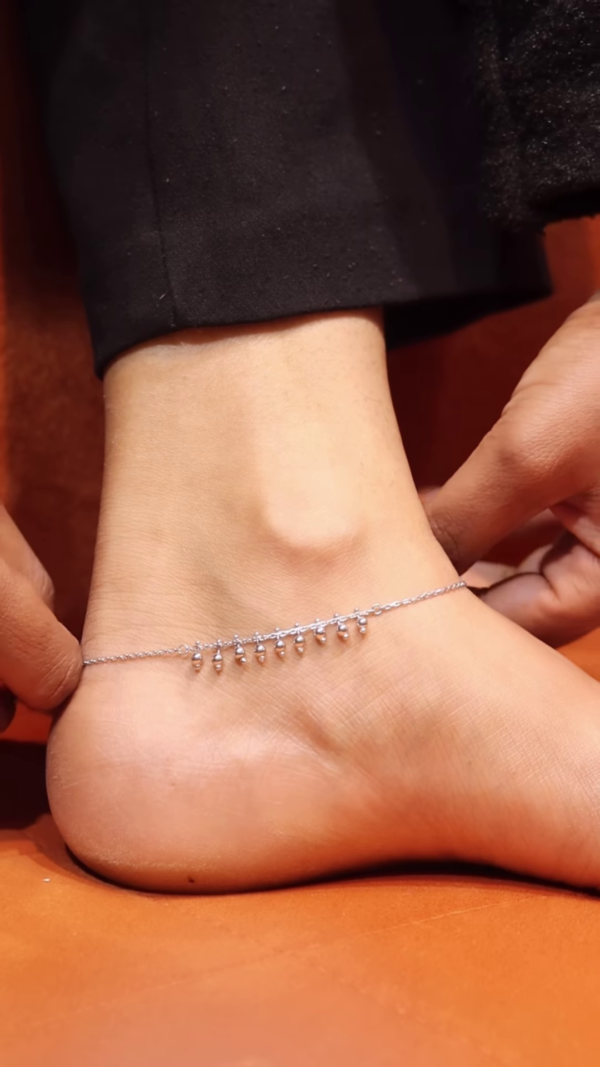 Delicate Sterling Silver Anklet with Bell Charms for Women - Image 2