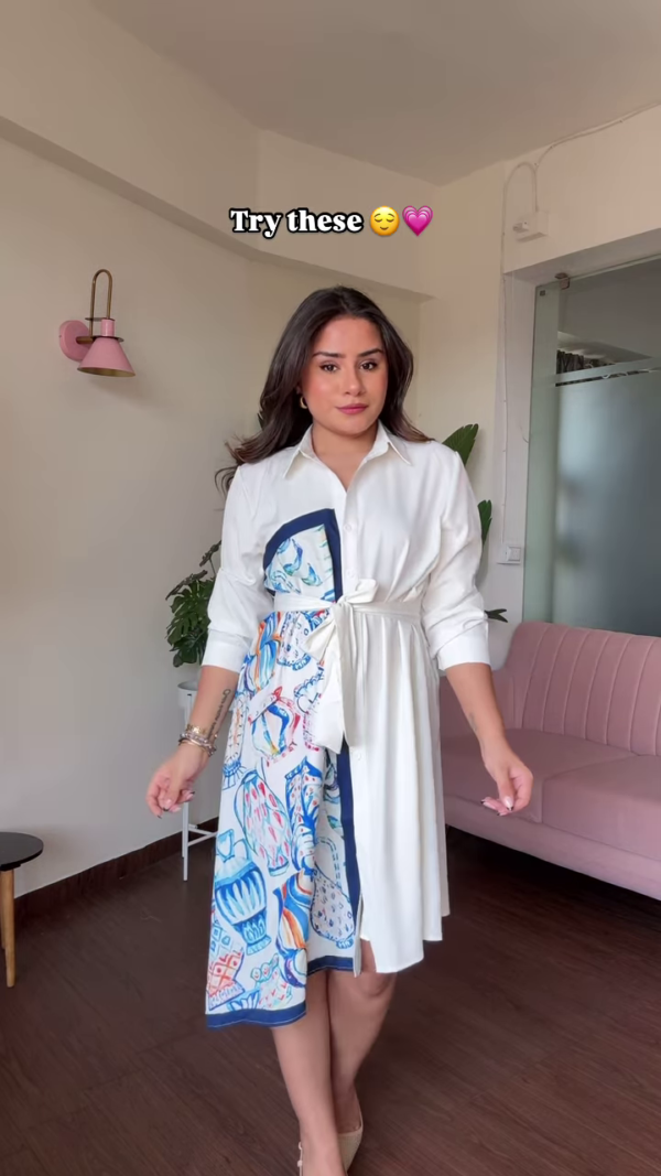 Versatile White Button-Down Midi Dress with Belt - Image 2