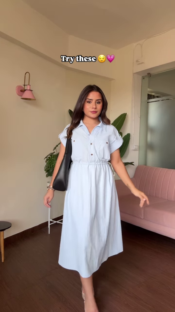 Versatile White Button-Down Midi Dress with Belt - Image 3