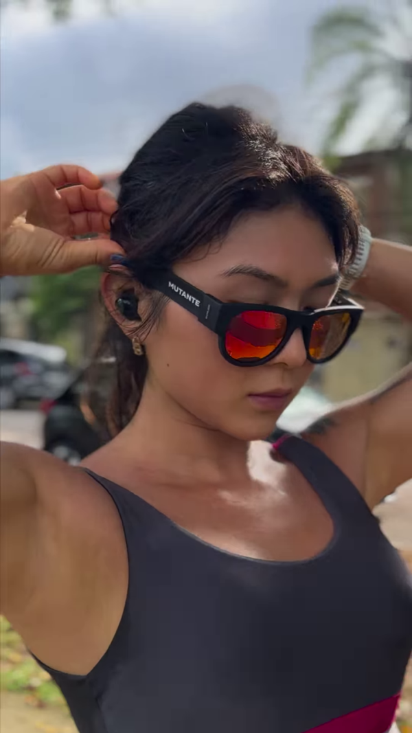Foldable Sports Sunglasses with Mirrored Red Lenses and Secure Wrist Strap - Image 3