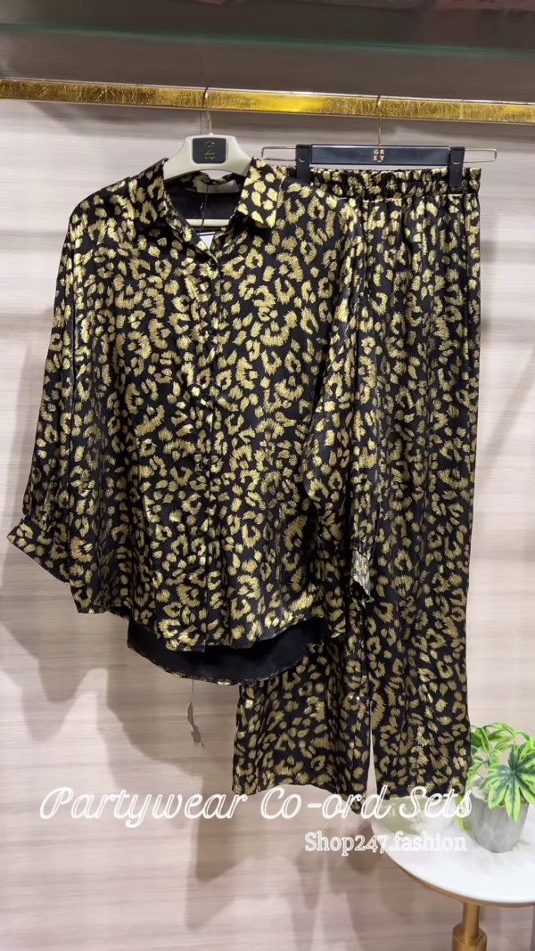 Elegant Black Partywear Co-ord Set with Embellished Top and Wide-Leg Pants - Image 2