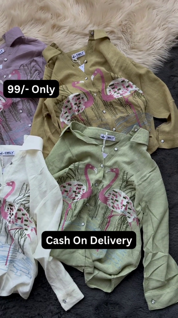 Stylish Flamingo Print Long-Sleeved Button-Up Shirt - Image 2