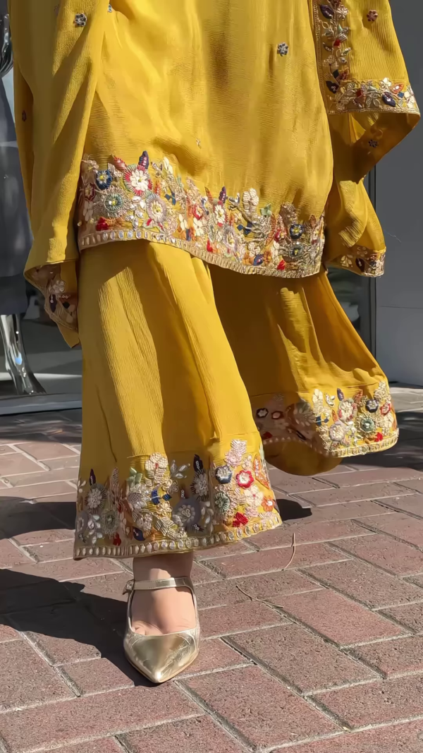 Elegant Embroidered Gharara Suit Set with Matching Dupatta - Image 3
