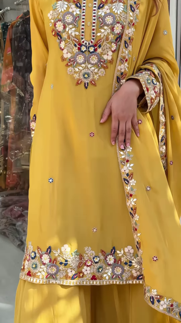 Elegant Embroidered Gharara Suit Set with Matching Dupatta - Image 4