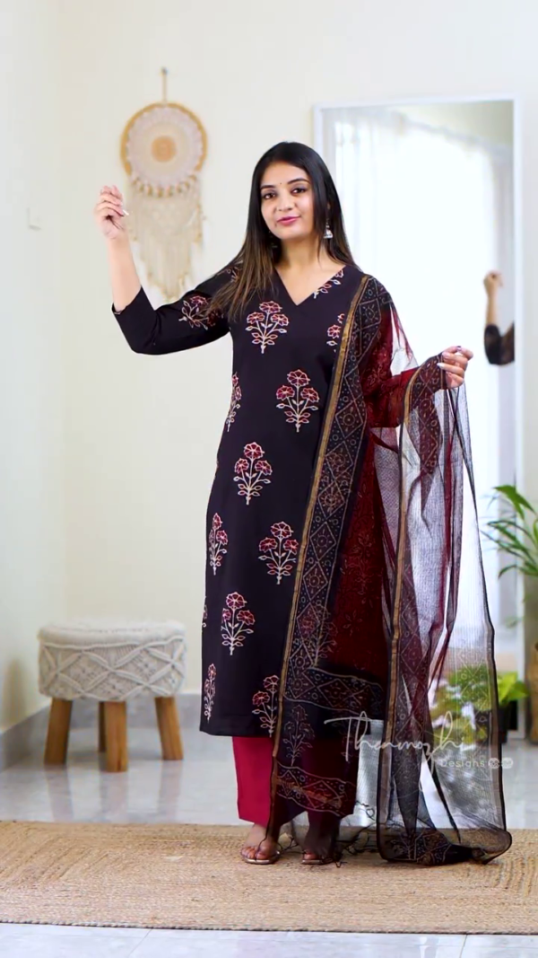 Light Blue Printed Straight-Cut Kurti Set with Coordinating Dupatta - Image 4