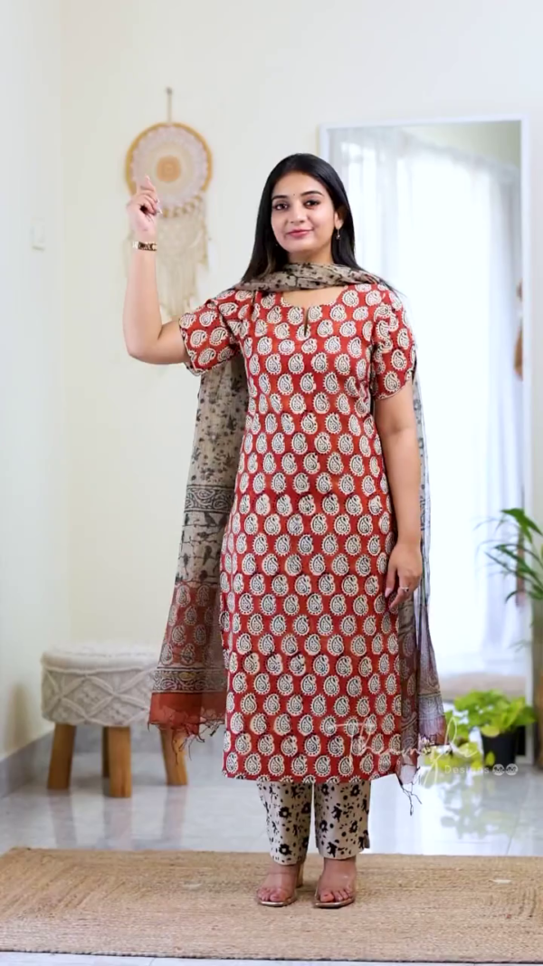 Light Blue Printed Straight-Cut Kurti Set with Coordinating Dupatta - Image 5
