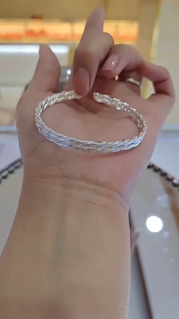 Intricately Woven Silver-Toned Open Cuff Bangle Bracelet - Image 2