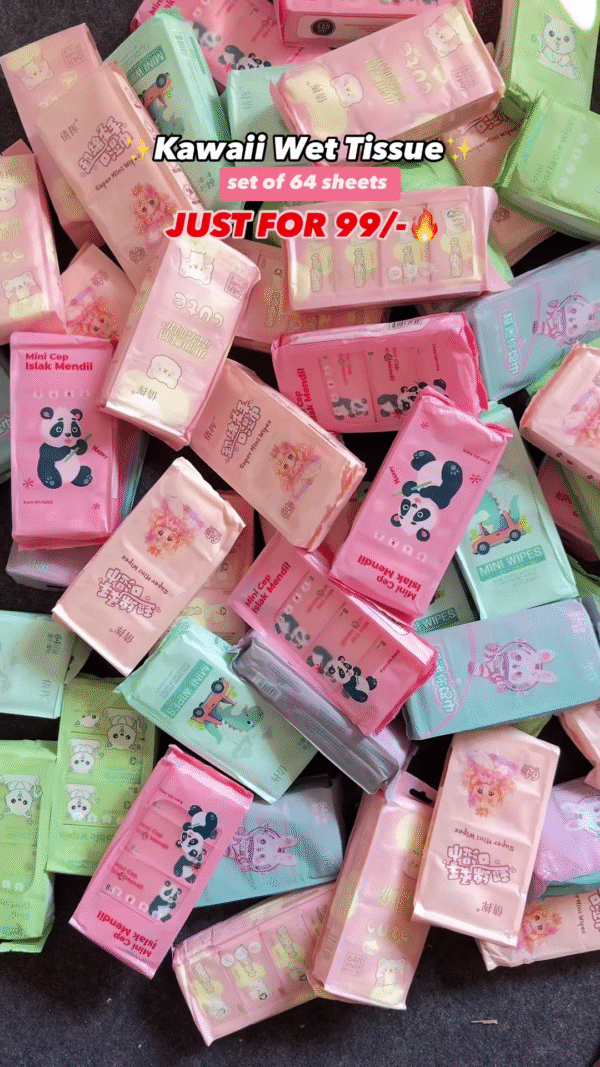 Kawaii Mini Portable Wet Wipes - Set of 64 Sheets for ₹99