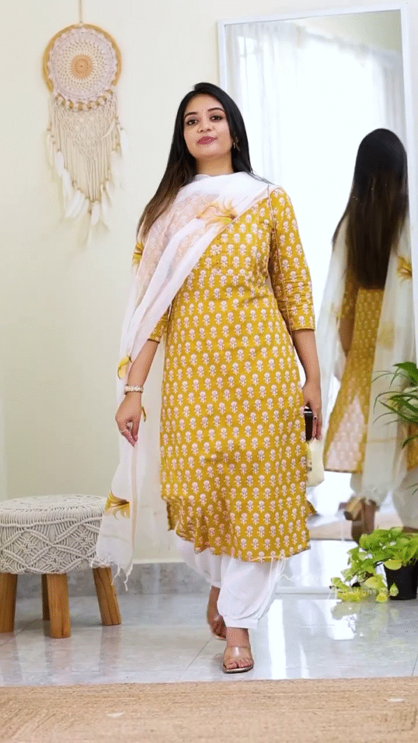 Light Blue Printed Straight-Cut Kurti Set with Coordinating Dupatta - Image 3