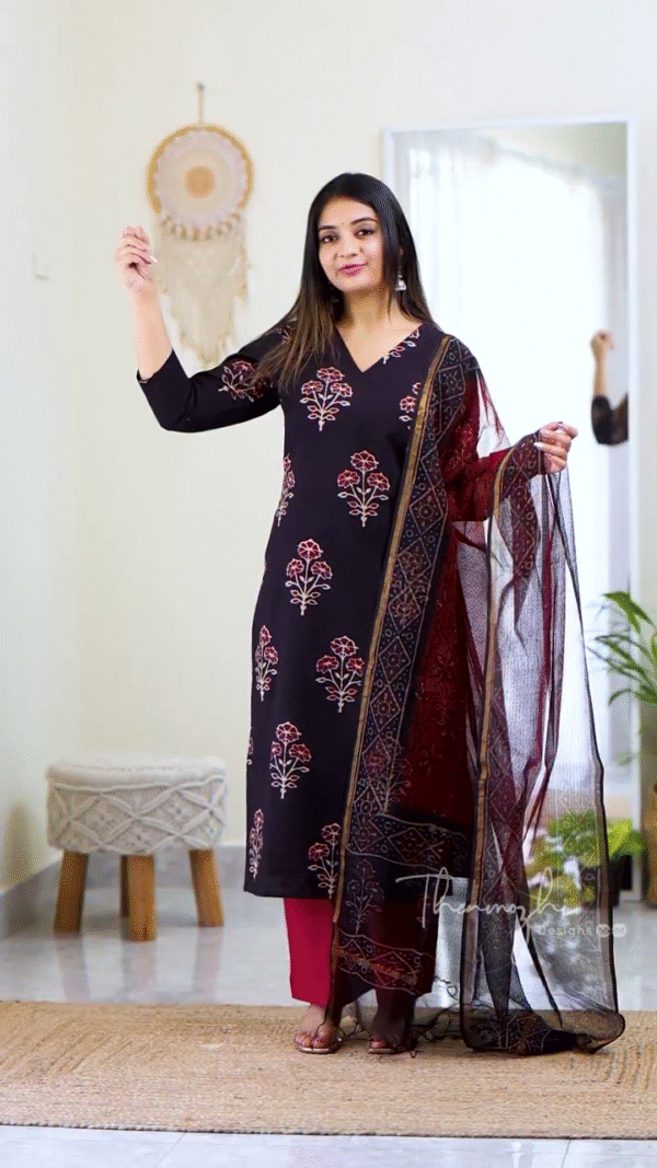 Light Blue Printed Straight-Cut Kurti Set with Coordinating Dupatta - Image 4