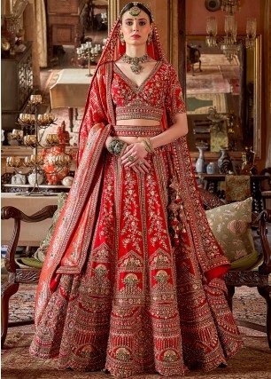 Red Silk Bridal Lehenga with Heavy Embroidery